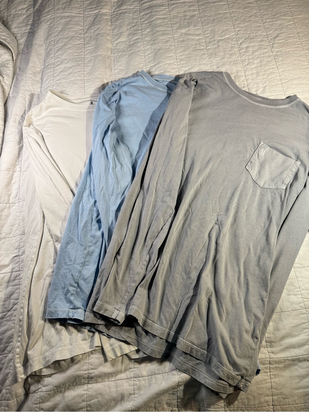 johnnie-O Men's Long-Sleeve Crewneck Trio in Light Blue, Gray, and Off-White